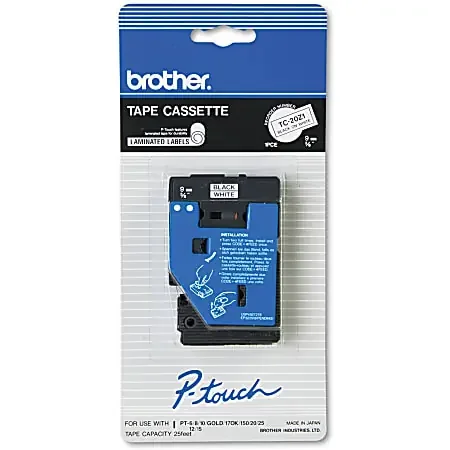 Brother® TC-20Z1 Black-On-White Tape, 0.38″ x 25‘