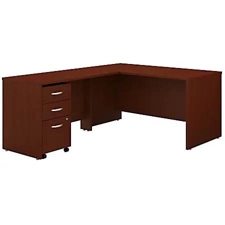 Bush Business Furniture 60″W L-Shaped Corner Desk With 3-Drawer Mobile File Cabinet, Mahogany, Standard Delivery