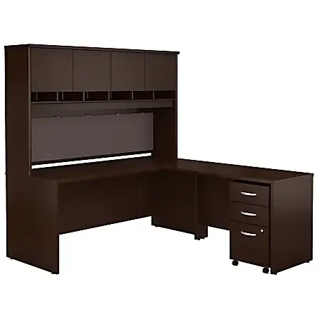 Bush Business Furniture Components 72″W L Shaped Desk with Hutch and 3 Drawer Mobile File Cabinet, Mocha Cherry, Standard Delivery