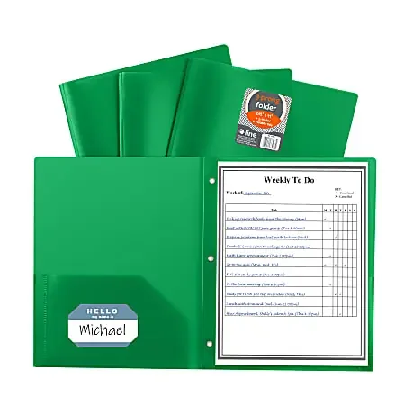 C-Line 2-Pocket Poly Folders With Prongs, Letter Size (8-1/2” x 11”), Green, Box Of 25 Folders