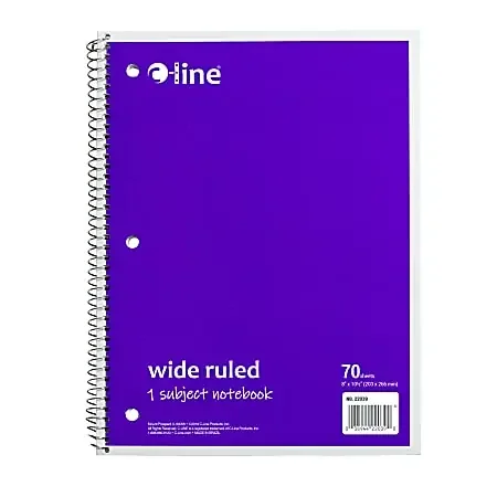 C-Line Wide Rule Spiral Notebooks, 8″ x 10-1/2″, 1 Subject, 70 Sheets, Purple, Case Of 24 Notebooks