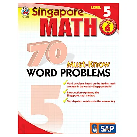 Carson-Dellosa Singapore Math 70 Must-Know Word Problems, Level 5, Grade 6