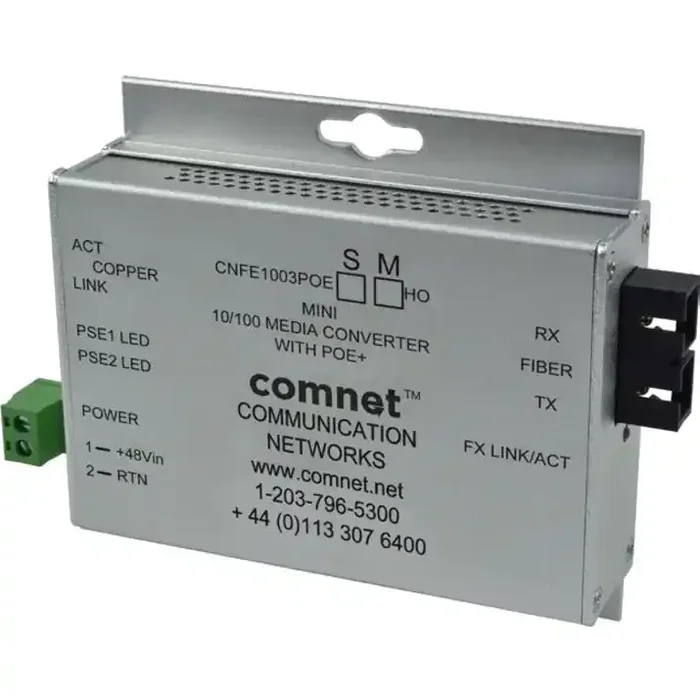 ComNet Industrially Hardened 100Mbps Media Converter with 48V POE, Mini, “B” Unit