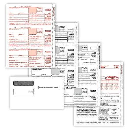 ComplyRight® 1099-NEC Tax Forms Set, 3-Part, 3-Up, Copies A/B/C, 8-1/2″ x 11″, with Envelopes, Pack Of 15