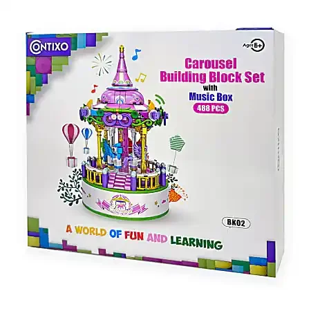 Contixo BK02 Carousel Building Block Set With Music Box, Grade 3 – 12, Set Of 488 Pieces