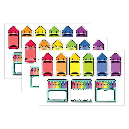 Creative Teaching Press Designer Cut-Outs, 6″, Core Décor Doodle Crayons, 54 Cut-Outs Per Pack, Bundle Of 3 Packs
