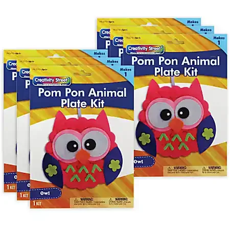 Creativity Street Pom Pom Animal Plate Kits, 7″ x 8″ x 1″, Owl, Set Of 6 Kits