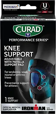 CURAD Performance Series Adjustable Knee Support, Universal, Black, Case Of 4 Supports