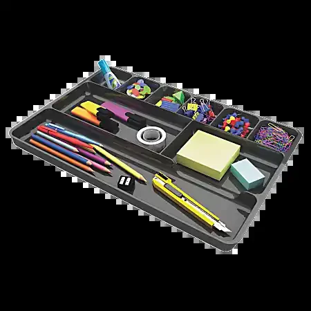 Deflecto Plastic Desk Drawer Organizer, 1″H x 14″W x 9″D, Black
