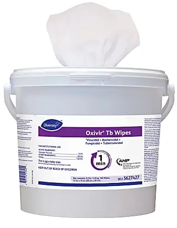 Diversey™ Oxivir® TB Disinfectant Wipes, 11″ x 12″, White, 160 Wipes Per Bucket, Carton Of 4 Buckets