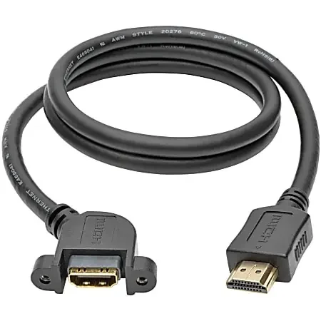 Eaton Tripp Lite Series High-Speed HDMI Cable with Ethernet, Digital Video with Audio (M/F), Panel Mount, 3 ft. (0.91 m) – P569003MFAPM