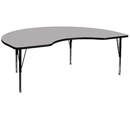Flash Furniture 72″W Kidney Thermal Laminate Activity Table With Short Height-Adjustable Legs, Gray