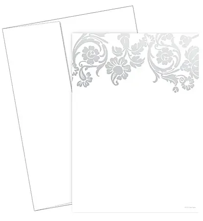 Great Papers! Flat Card Invitation, 5 1/2″ x 7 3/4″, 127 Lb, Foil Damask, Silver/White, Pack Of 20