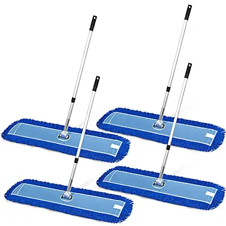 Gritt Commercial All-In-One Microfiber Dust Mop Sets With 72″ Telescopic Handle, 48″, Blue/Silver, Pack Of 4 Sets