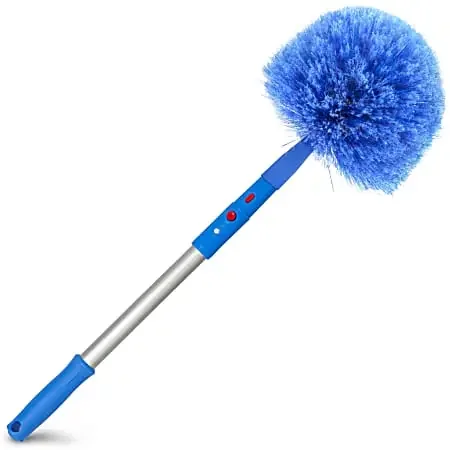 Gritt Commercial Cobweb Duster Brush With Pole, 6-11/16″ Brush/20″ Pole, Blue/Silver