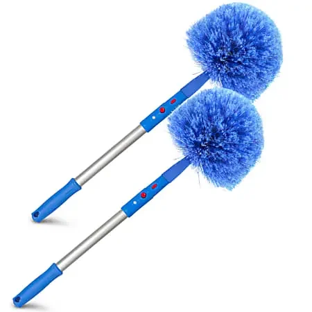 Gritt Commercial Cobweb Duster Brush With Pole, 6-11/16″ Brush/20″ Pole, Blue/Silver, Pack Of 2