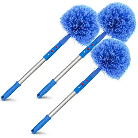 Gritt Commercial Cobweb Duster Brush With Pole, 6-11/16″ Brush/20″ Pole, Blue/Silver, Pack Of 3