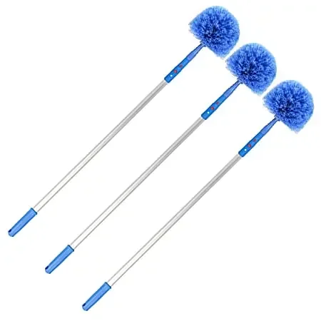 Gritt Commercial Cobweb Duster Brush With Telescopic Pole, 6-11/16″ Brush/6‘ Pole, Blue, Pack Of 3