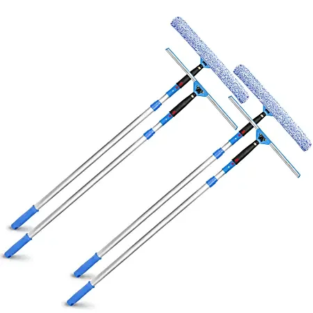Gritt Commercial Pro Window Washing Kit With Squeegee, Washer And Telescopic Pole, 18″ Squeegee And Washer/6‘ Pole, Multicolor, Pack Of 2 Kits