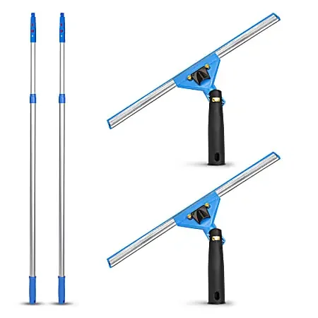 Gritt Commercial Swivel Window Squeegee And Telescopic Pole Window Washing Kit, 14″ Squeegee/6‘ Pole, Multicolor, Pack Of 2 Kits