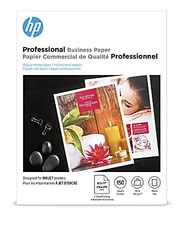 HP Professional Business Paper for Inkjet Printers, Matte, Letter Size (8 1/2″ x 11″), 48 Lb, Pack Of 150 Sheets (CH016A)