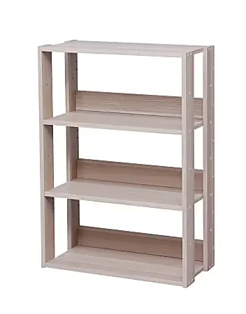 IRIS Mado 35″H 3-Tier Wide Open Shelving Unit, Light Brown