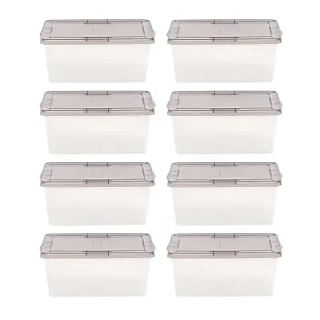 Iris® Snap Top Storage Boxes, 4.3 Gallon, Clear, Set Of 8 Boxes