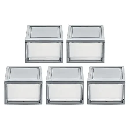 Iris® Stackable Storage Bins With Drawers, 5-7/16″H x 8-1/2″W x 13-1/8″, Gray, Set Of 5 Bins