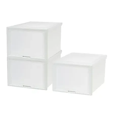 Iris® Storage Bins With Sliding Doors, 14-1/4″ x 16-1/8″, White, Set Of 3 Bins