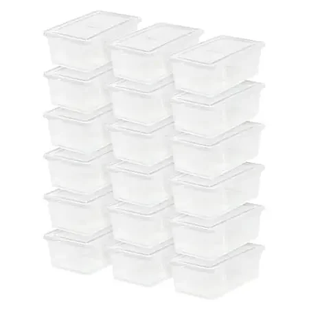 Iris Storage Boxes With Lids, 4-15/16”H x 8-1/4”W x 14-1/4”D, Clear, 18 pack
