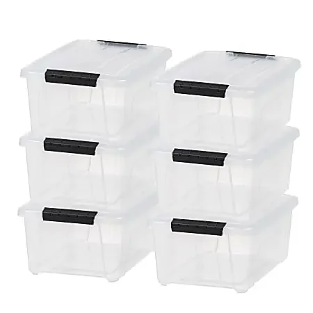 Iris USA® Buckled Boxes, 13.5 Qt, 19-1/16”L x 15-3/16”W x 9-1/4”H, Clear, Set Of 6 Boxes