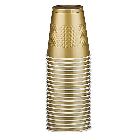 JAM PAPER Plastic Party Cups, 12 oz, Gold, 20 Glasses/Pack