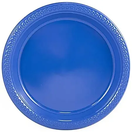 JAM PAPER Round Plastic Party Plates, Medium, 9 inch, Blue, 20/Pack