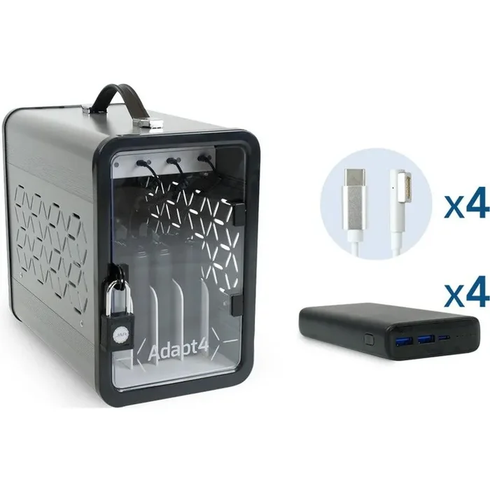 JAR Systems Adapt4 USB-C Charging Station with Active Charge Upgrade and Apple Connectors – ADAPT4-ACTIV – Desktop Charging System with Charger, 4X Power Banks, and 4 Adapter Cables A4USBC2YPBMS1