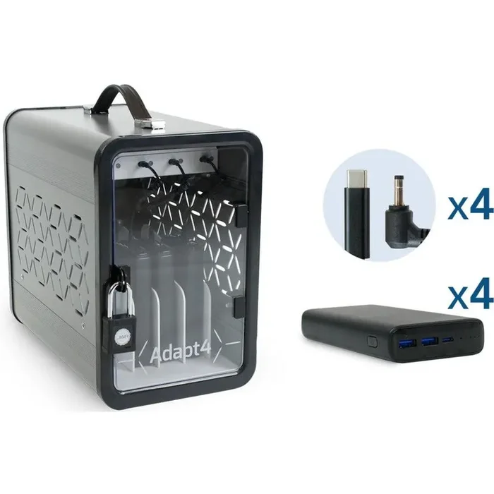 JAR Systems Adapt4 USB-C Charging Station with Active Charge Upgrade and Lenovo Connectors – ADAPT4-ACTIV – Desktop Charging System with Charger, 4X Power Banks, and 4 Adapter Cables