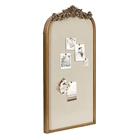 Kate and Laurel Arendahl Non-Magnetic Arch Framed Pinboard, 13” x 25”, Beige, Gold Metal Frame