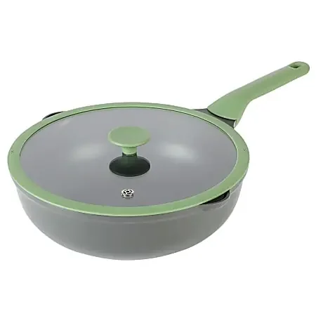 Kenmore Theodore Cast-Aluminum Nonstick Sauté Pan With Lid, 13″, Gray/Mint