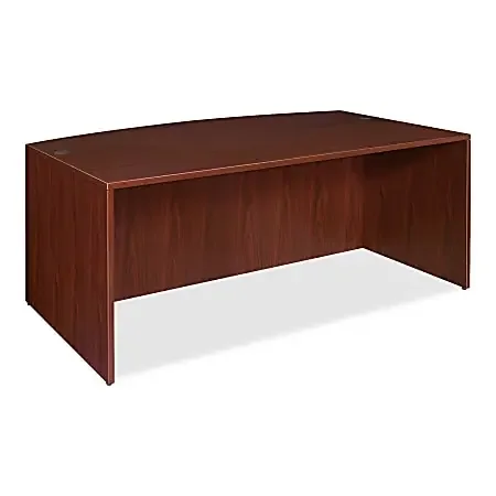 Lorell® Essentials 72″W Bow-Front Shell Computer Desk, Mahogany
