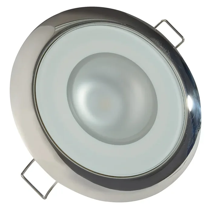 Lumitec Mirage – Flush Mount Down Light – Glass Finish/Polished SS Bezel – 3-Color Red/Blue Non-Dimming w/White Dimming