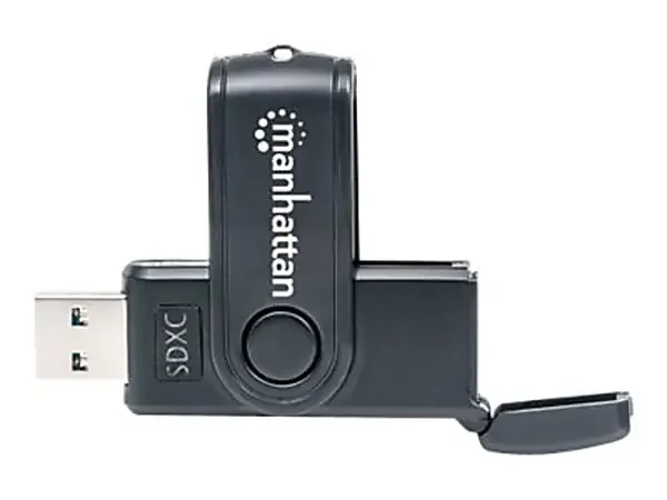 Manhattan USB-A Mini Multi-Card Reader/Writer, 5 Gbps (USB 3.2 Gen1 aka USB 3.0), 24-in-1, SuperSpeed USB, Windows or Mac, Black