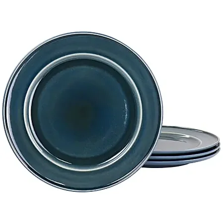 Martha Stewart 4-Piece Round Stoneware Salad Plate Set, 8-5/16”, Blue Speckle