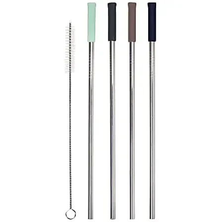 Martha Stewart 5-Piece Stainless Steel Straw And Brush Set, Assorted Colors