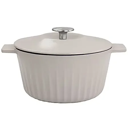 Martha Stewart Enameled Cast Iron 3-Quart Nonstick Embossed Stripe Dutch Oven With Lid, Taupe