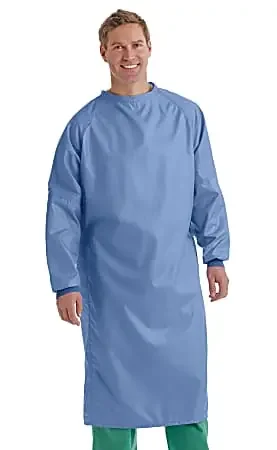 Medline 1-Ply Blockade/AngelStat® Surgeons‘ Gowns, Snap Neck And Tie Mid-Back, X-Large, Ceil Blue, Pack Of 12