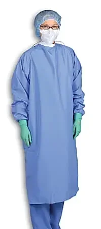 Medline 1-Ply Blockade Surgeons‘ Gowns, Snap Neck And Tie Mid-Back, Large, Ceil Blue, Pack Of 12