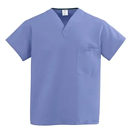 Medline ComfortEase™ Unisex 1-Pocket Reversible Scrub Top, 4X, Ceil Blue