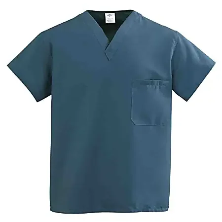 Medline ComfortEase™ Unisex 1-Pocket Reversible Scrub Top, Medium, Caribbean Blue