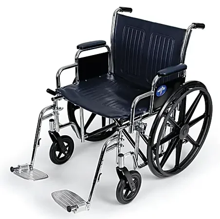 Medline Excel Extra-Wide Wheelchair, Swing Away, 22″ Seat, Navy/Chrome