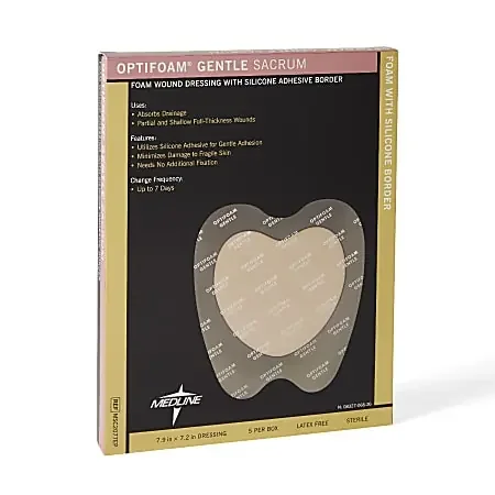 Medline Optifoam Gentle Silicone Border Dressings, 7″ x 7″, Tan, Pack Of 5