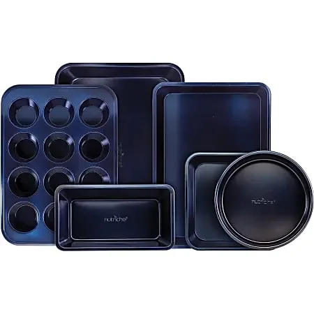 NutriChef NCBK6TRB Bakeware – Baking, Cake, Breading, Serving, Cooking – Dishwasher Safe – Blue – Carbon Steel Body – 1 Set